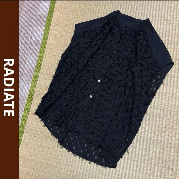 RADIATE ラディエイト フレンチスリーブ ジャガード シャギーシャツ ブラウス ブラック 黒 半袖シャツ size38