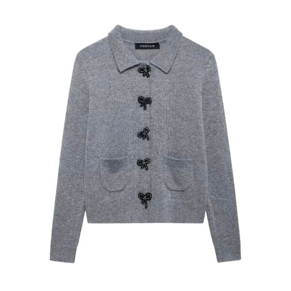 《新品》韓国リボン ボタン ニットカーディガン バレエコアグレー ZARA S①