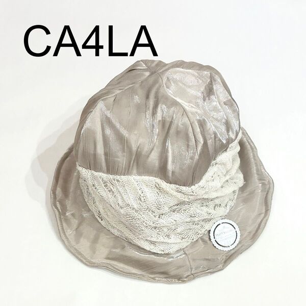 CA4LA カシラ レース 異素材切り替え ハット シルバーグレー×ホワイト 帽子 春夏