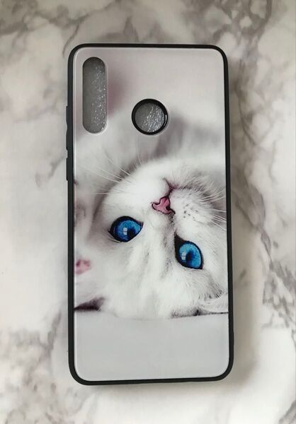可愛いねこちゃん♪背面9Hガラスケース HUAWEI P30Lite 白猫