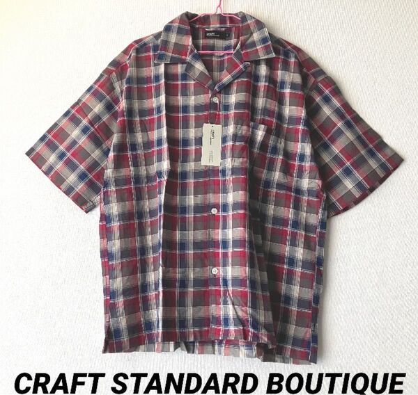 CRAFT STANDARD BOUTIQUEクラフトスタンダードブディック 麻混半袖オープンカラーシャツ チェックレッド