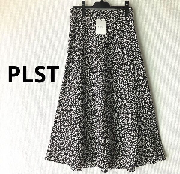 PLST プラステ フラワープリントナロースカート 花柄 ロングスカート Lサイズ ブラック 黒