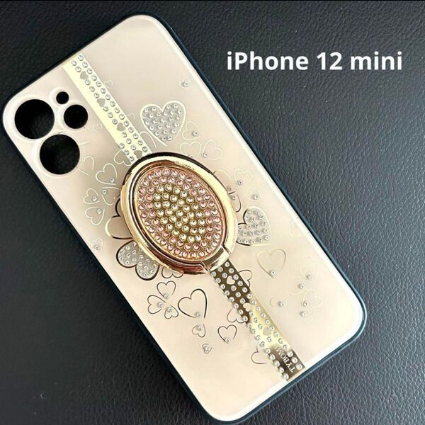 ★新品★iPhone12 mini ケース 楕円形 リング付き ピンク ゴールド