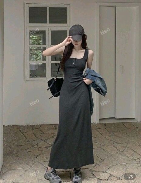 ノースリーブ ワンピース リブニット