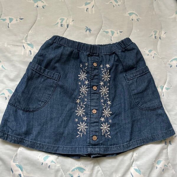 デニムキュロットスカート 刺繍 花柄 子供服 女の子