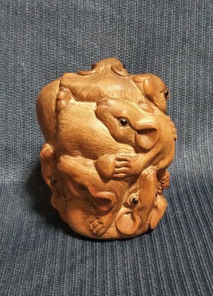 日昇 根付 鼠 ねずみ 根付 時代物 彫刻