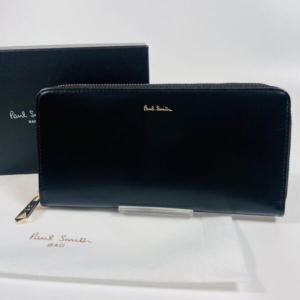 【美品】Paul Smith ポールスミス 牛革 長財布 レザー ラウンドファスナー