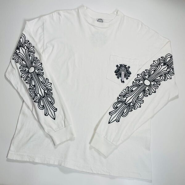 【希少・美品】CHROME HEARTS クロムハーツ フローラル Tシャツ ホワイト 長袖 ロンT