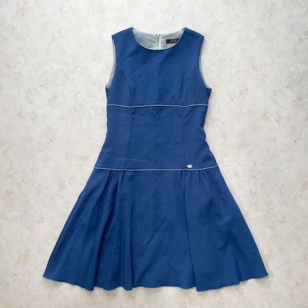 42サイズ FOXEY NEW YORK フォクシー ドレス レディスピーガ フレアワンピース ロゴプレート 大きいサイズ XL