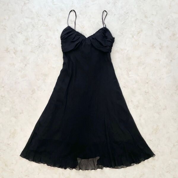 【極美品】フォクシー ブティック FOXEY BOUTIQUE キャミワンピース ドレス 絹 シルク シフォン 38 M ブラック
