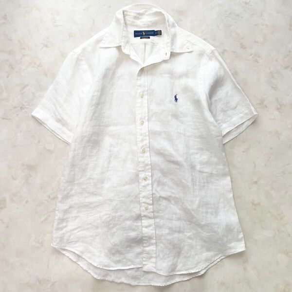 ラルフローレン RALPH LAUREN 半袖リネンシャツ 麻100% ポニー刺繍 CLASSIC FIT ホワイト レディースM