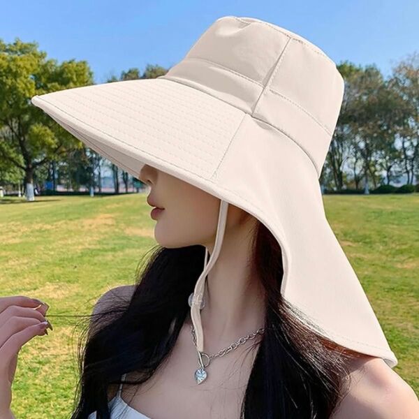 ベージュ つば広ハット サンハット 帽子 日よけ帽子 夏日焼け対策 紫外線対策 ハット つば広 無地 バケットハット