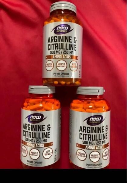 大容量240カプセル×3期限2027年10月以降NOW社一粒にLアルギニン500mg Lシトルリン250mg