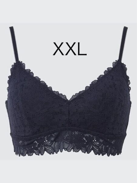 ユニクロ ワイヤレスブラ(リラックス)(レース)xxl ブラジャー レース ブラ ネイビー 新品 UNIQLO 大きいサイズ 紺色