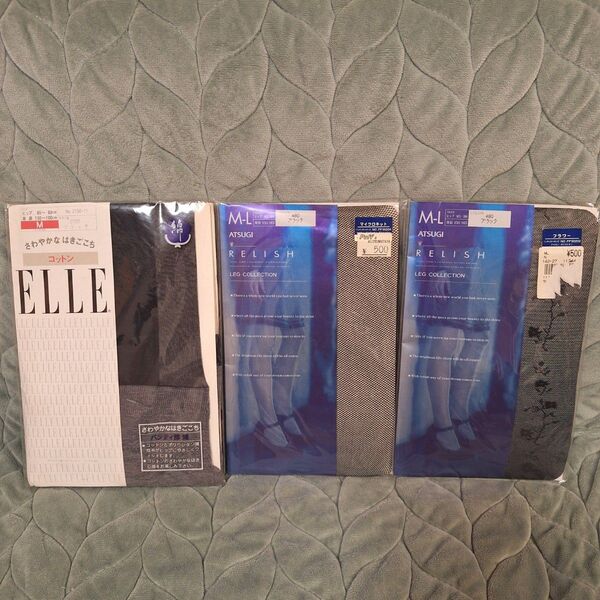 ストッキング ELLE RELISH 黒 ブラック M L アツギ ATSUGI