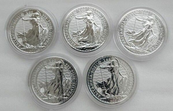 イギリス ブリタニア 1オンス銀貨 コインカプセル入 5枚
