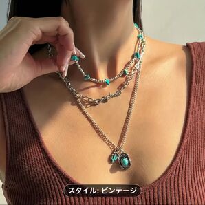 3連ネックレス ターコイズ シルバー サボテンモチーフ