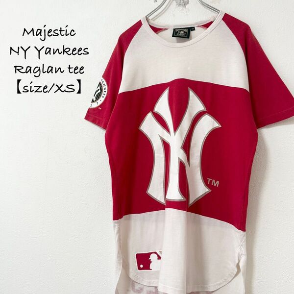 Majestic/マジェスティック★NY yankees★ニューヨーク ヤンキース★ラグランTシャツ★Red/レッド/赤×白★XS