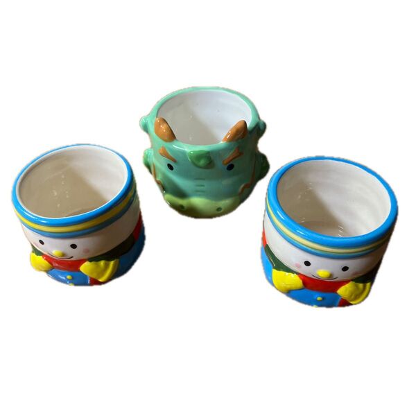 陶器 小物入れ 雪だるま×2、ドラゴン×1