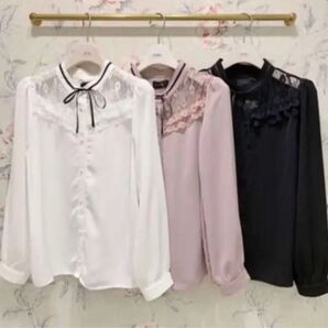 美品 evelyn ブラウス 長袖 リボン レース 白 ホワイト