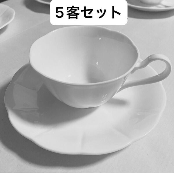 ノリタケ カップ&ソーサー 5客 ティーカップ ホワイト 洋食器