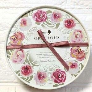 バラ柄リボン付き円形ボックス② 花柄小物入れ お菓子(チョコレート)空き箱 コレクションボックス リボン付きボックス