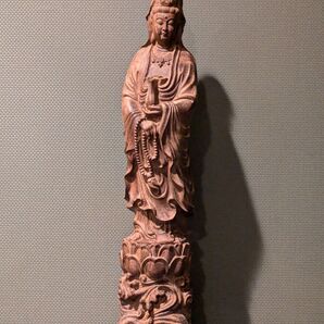 美品 沈香観音菩薩立像 仏教美術 木彫り 高さ約47cm 箱付き