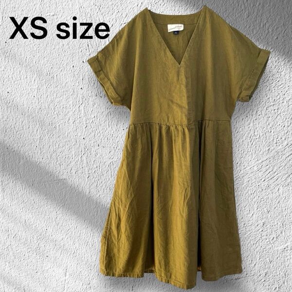 美品 フレアワンピース 【XS】 カーキ オリーブグリーン Vネック ワンピ 半袖ワンピース 半袖