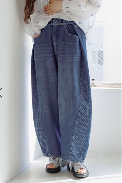 niko and…ニコアンド◇ベルト バレルデニムパンツ インディゴL