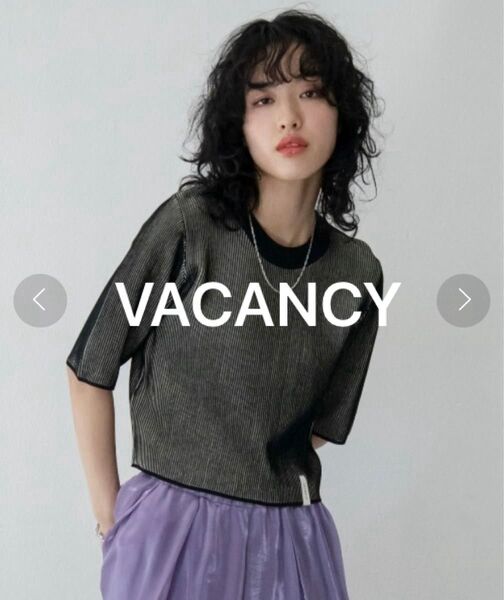VACANCY 配色プレーティングハーフスリーブリブニット ブラック