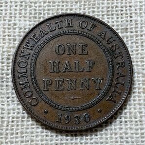 1930年 オーストラリア ONE HALF PENNY 1/2ペニー 銅貨 アンティークコイン 外国 古銭 ジョージ5世