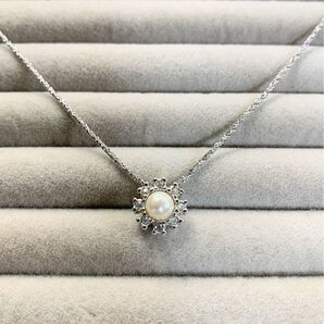 美品 Christian Dior クリスチャン ディオール ラインストーン パールネックレス シルバーカラー 最長 約42cm