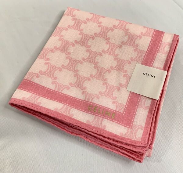 未使用 CELINE セリーヌ ハンカチ ピンク マカダム柄 総柄 約50cm×約50cm 日本製