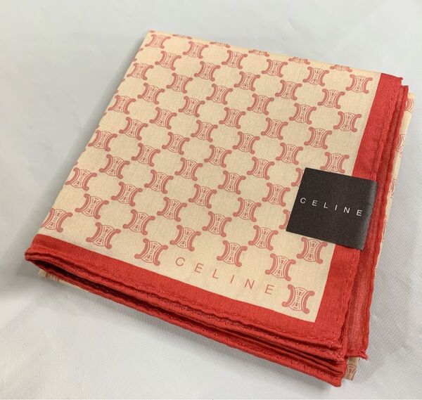 未使用 CELINE セリーヌ ハンカチ 総柄 マカダム柄 約50cm×約50cm ピンク 日本製