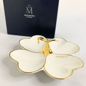 MIKIMOTO ミキモト パール付き クローバー 小物入れ 四つ葉 アクセサリートレイ 陶器製 箱付き