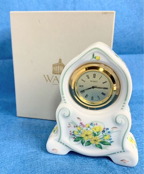 美品 銀座WAKO 和光 置き時計 置時計 陶器 小花柄 インテリア 電池交換済み