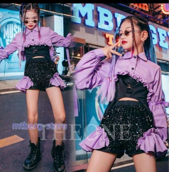 スパンコール 衣装 女の子 子供服 3点セット ダンス衣装 キッズダンス 衣装 ダンス発表会
