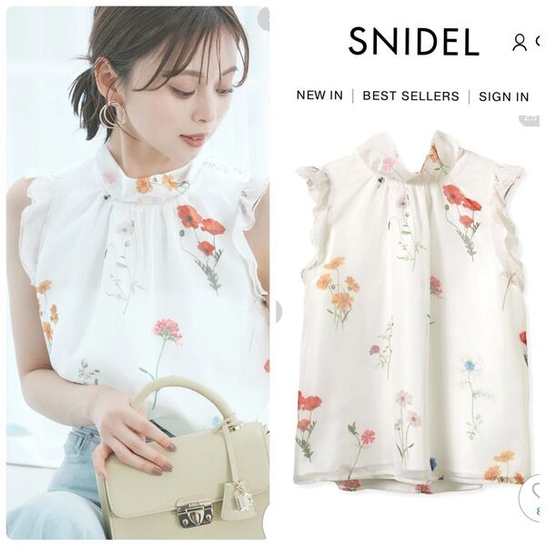 定価以下☆新作新品☆SNIDEL ノースリバックリボンプリントブラウス