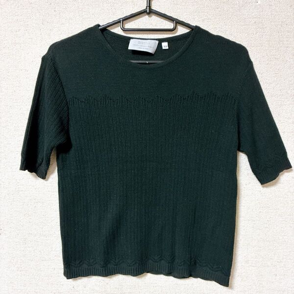 BARNEYS NEW YORK シルク混 半袖 薄ニット XS 黒 リブ 半袖ニット