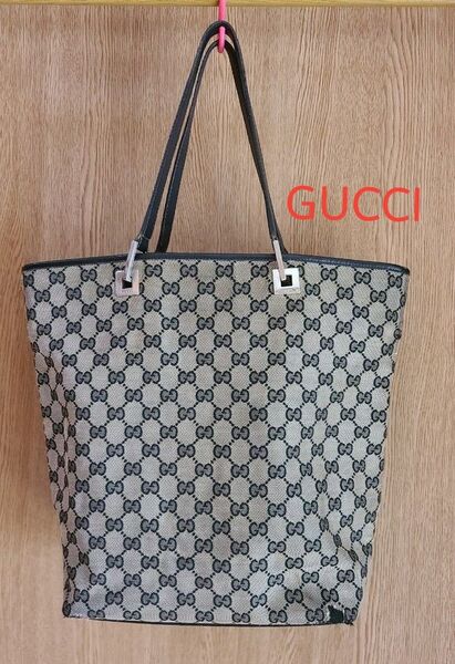 訳あり GUCCI トートバッグ GGキャンバス バケツ型