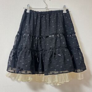 値下げ◎y2k 平成 姫ギャル レトロ ブラック ドット フリル ミニスカート レース 黒 チュールスカート M フレア スカート