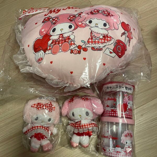 新品☆サンリオ 当たりくじ マイメロディ マイスウィートピアノ ラストワン クッション マスコット キャニスター 4点セット