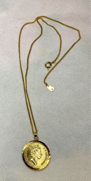 ゴールドコインネックレス K18刻印有り エリザベス女王 1PENNY ペンダント