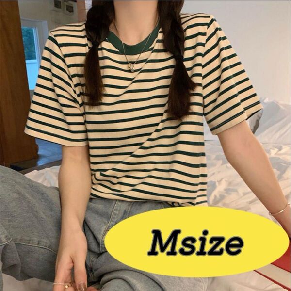 レディース Tシャツ M ボーダー トップス カジュアル シンプル 半袖 カットソー