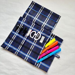 503)ペンケース タータンチェック ネイビー