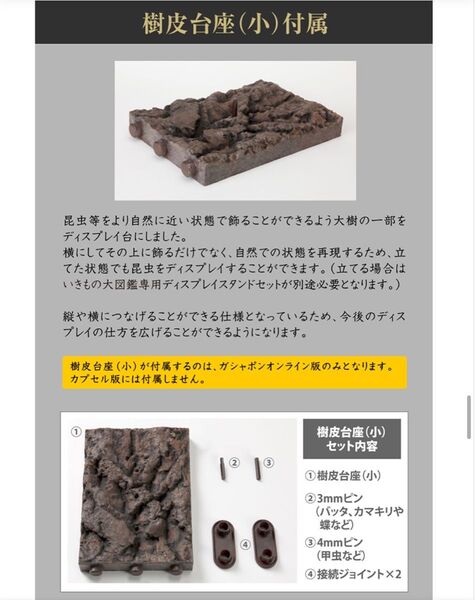 ガシャポンオンライン限定 いきもの大図鑑 くわがた10 樹皮台座(小)