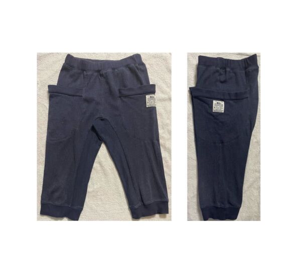 エフオーキッズ ネイビー さりげないボーダー柄 リブ付きカットソービックポケットパンツ 七分丈 五分丈 140