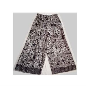 アングリッド エスニックプリントサイドスリットパンツ(ネイビー)ワイドパンツ リラックスパンツ