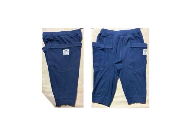 エフオーキッズ ネイビー無地 リブ付きニットソービックポケットパンツ 七分丈 五分丈 130