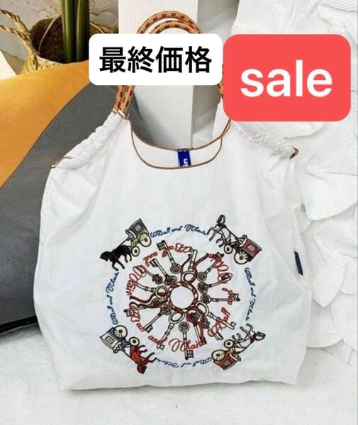トートバッグ エコバッグ 馬車 馬 鍵 キー&キャリッジ刺繍バッグ